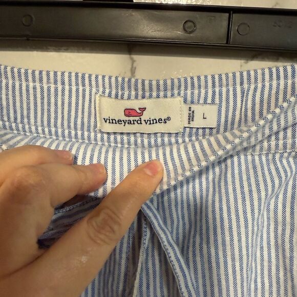 Vineyard Vines Blue White Pin Stripe Embroidered Pull On Cotton Shorts Size L - Picture 2 of 9